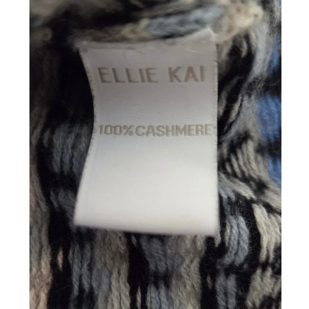 Ellie Kai 100% Cashmere Leather Trim Blue Gray‎ Winter Sweater Cozy Small